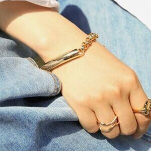 18K Gold-Plated Chunky Cuban Oval Link Chain Bracelet